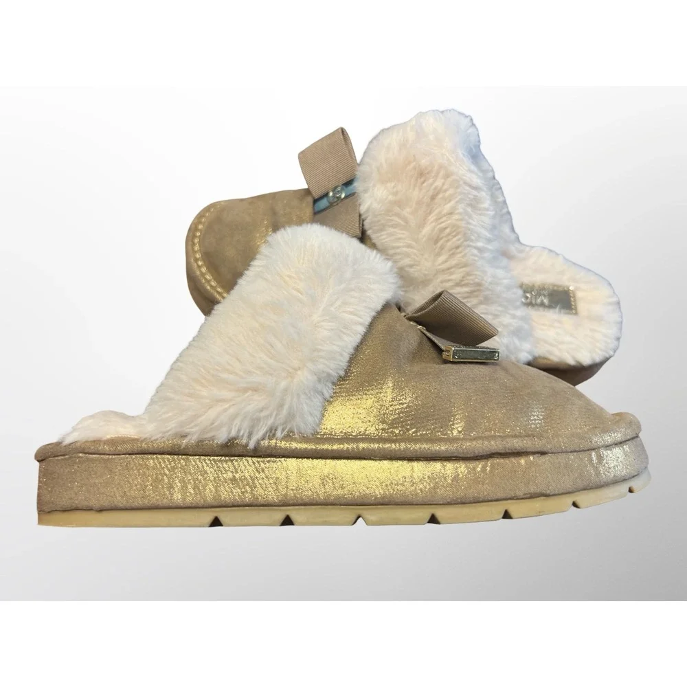 GUC Michael Kors Grace Bow Faux Fur Lined Mule Slippers Girls Size 1